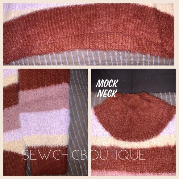 Mock Neck Fuzzy Striped Knit Sweater - Picture 7 of 8